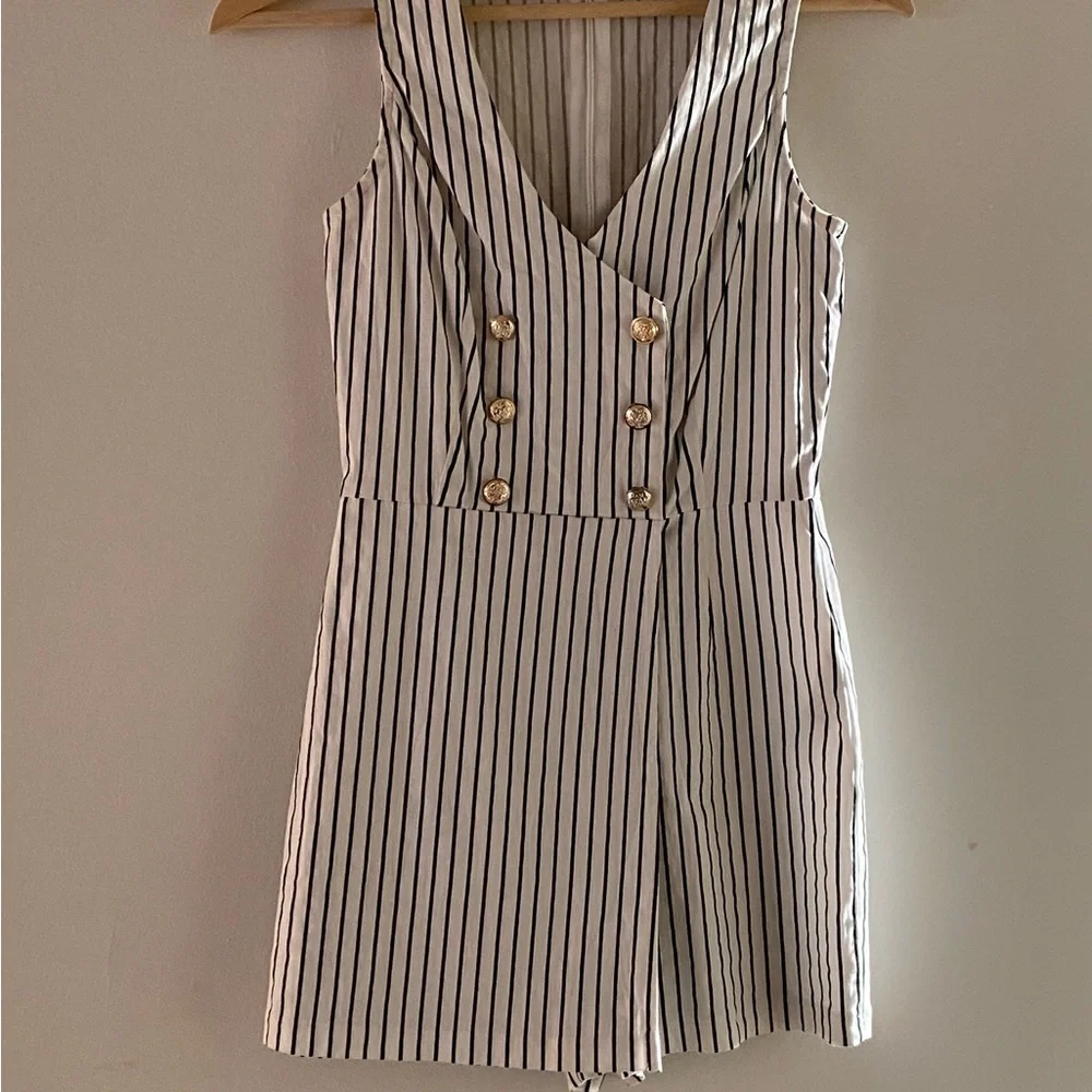 Fashion Nova Black and White Striped Jumper with Gold Buttons - Picture 8 of 8